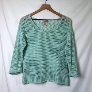 Love21 Women Open Knit Crochet Sweater Mint Green Size M Mermaidcore Boho Grunge